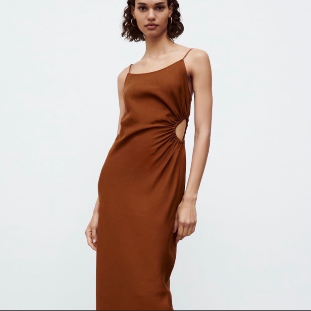 Zara Linen Midi Dress in Brown